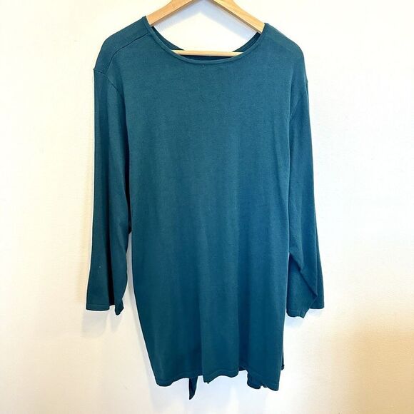 J Jill Women's 4X Cross-over Tie Front Persian Blue Teal Cotton Blend Sweater - Picture 6 of 16